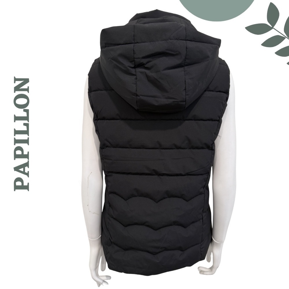 Papillon Black Puffer Vest Removable Hood Small NWT - Picture 5 of 8